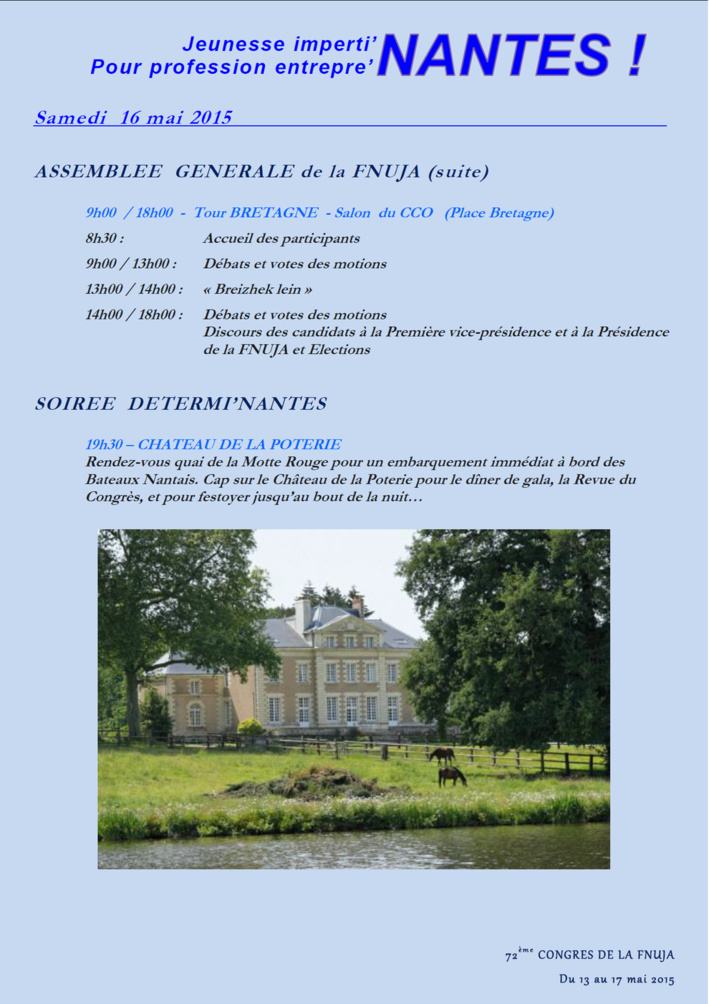 72e CONGRES DE LA FNUJA - Le Programme
