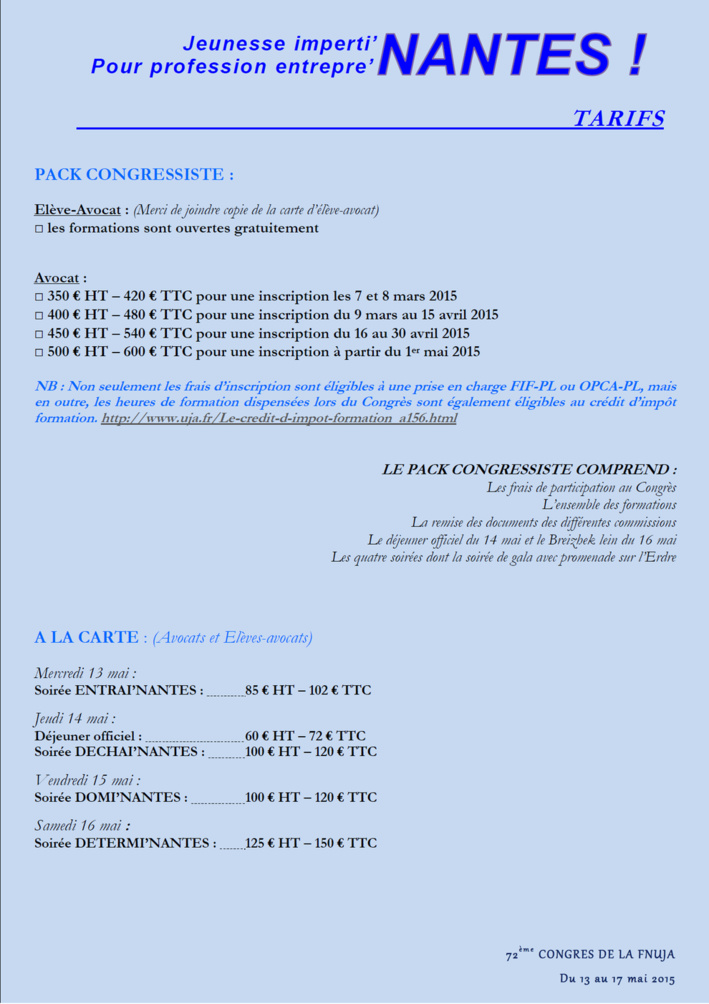 72e CONGRES DE LA FNUJA - Le Programme