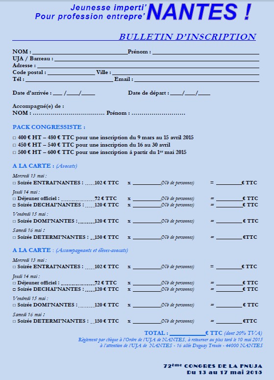 72e CONGRES DE LA FNUJA - Le Programme