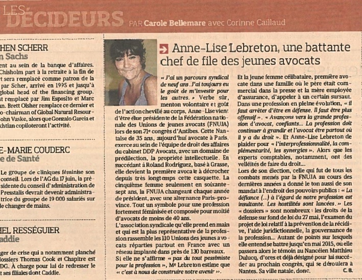 Anne-Lise LEBRETON, Une battante Chef de file des jeunes avocats