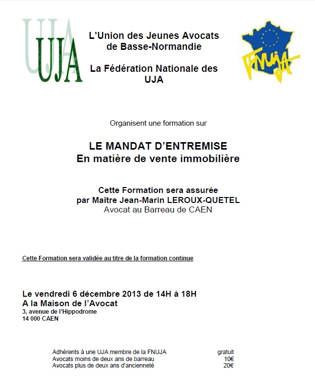 CAEN - Formation : LE MANDAT D’ENTREMISE en matière de Vente Immobilière
