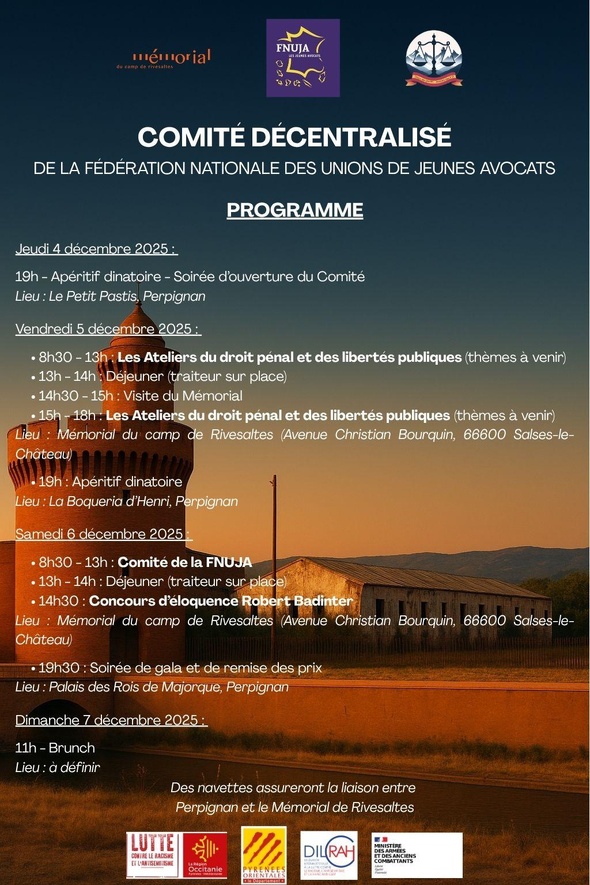 Comité décentralisé de la FNUJA de l'UJA des Pyrénées-Orientales du 4 au 7 décembre 2025