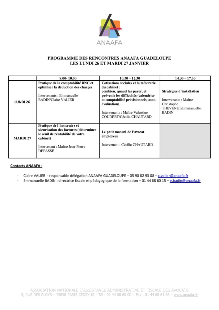 GUADELOUPE- Formation de l'ANAAFA sur la gestion de cabinet