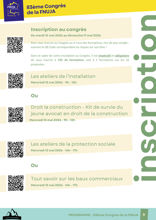Inscription formations au 83e congrès de la FNUJA à Grenoble