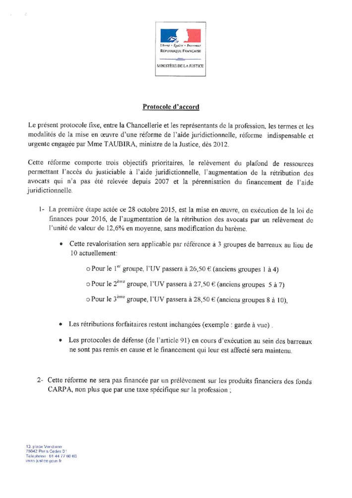 Le protocole d'accord sur l'aide juridictionnelle