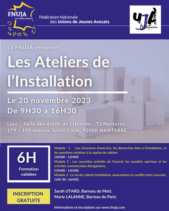 Les Ateliers de l'Installation de la FNUJA : nouvel arrêt à Nanterre
