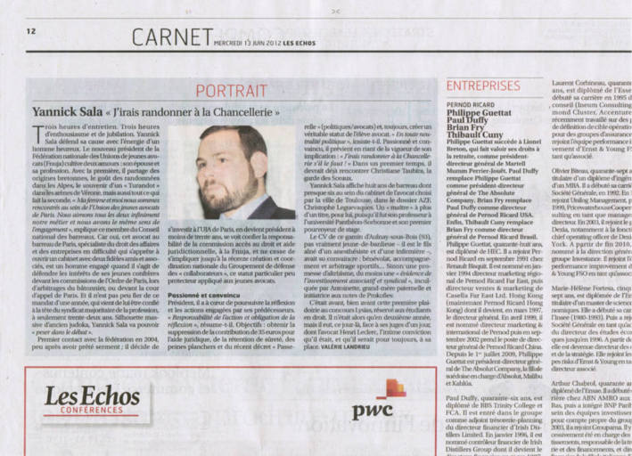 LES ECHOS - Portrait de Yannick Sala, Président de la FNUJA