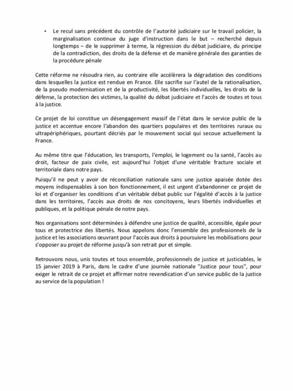 Mobilisation contre le PLJ Justice - Manifestation à Paris le 15 janvier 2019 !