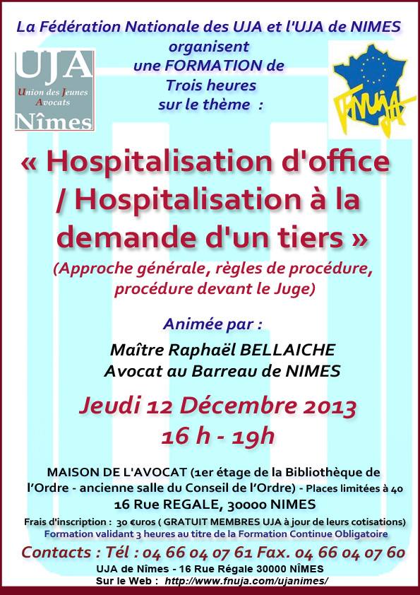 NIMES - Formation : Hospitalisation d'Office et Hospitalisation à la demande d'un Tiers
