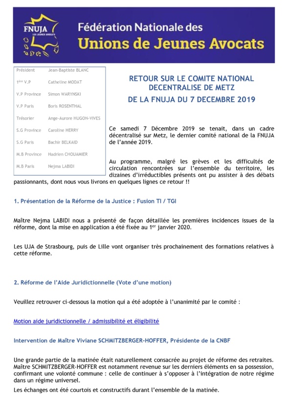 Synthèse du Comité décentralisé du 07 décembre 2019